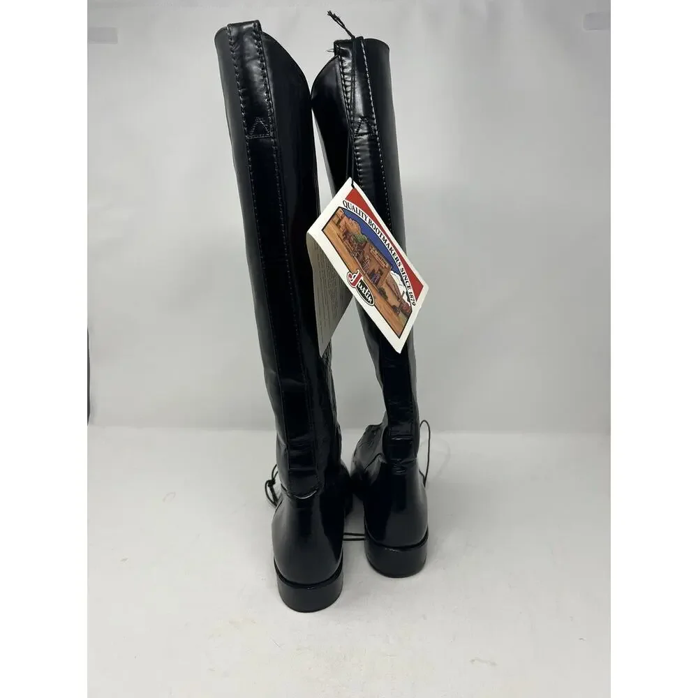 Justin V9296 Black Leather Horse Field Riding High Lace Boots Shoes Womens 4C‎